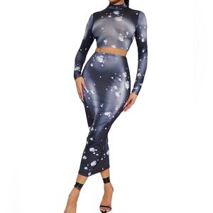 Fashion Nova Bubbling Up Midi Skirt Set Black/combo Size M